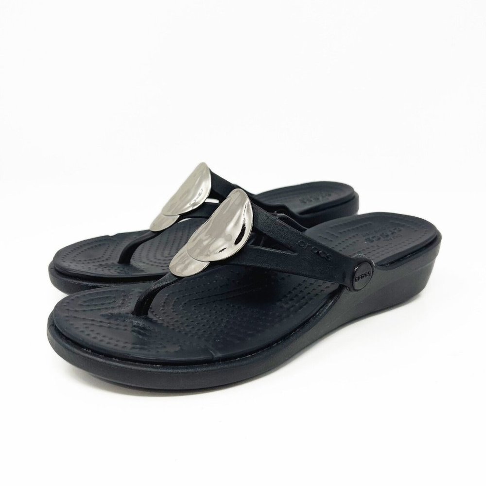 Crocs Dual Comfort Sanrah Embellished Thong Wedge Sandals